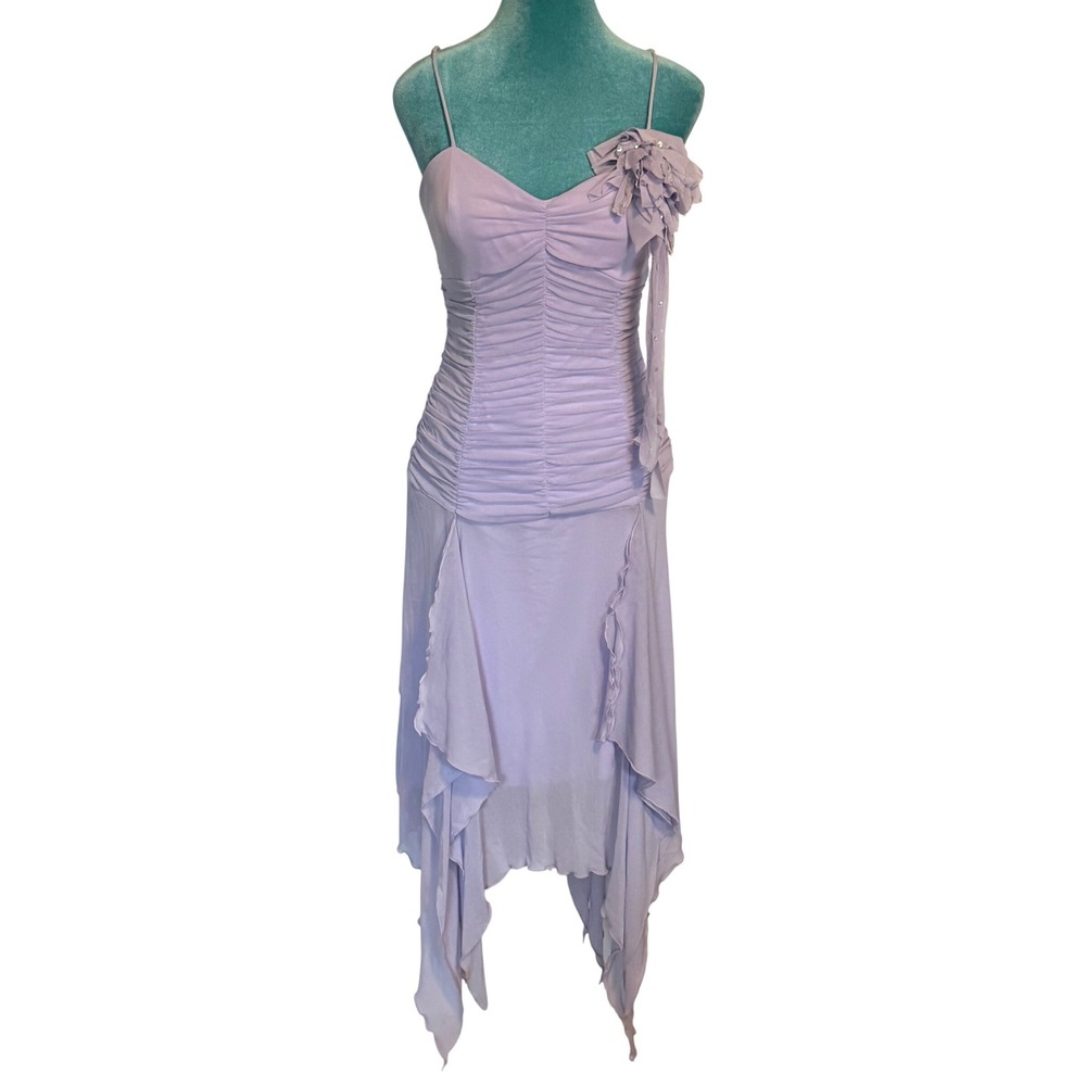 Cache Fairycore Whimsigoth Y2K Women Handkerchief Hem Dress Lavender Made in USA